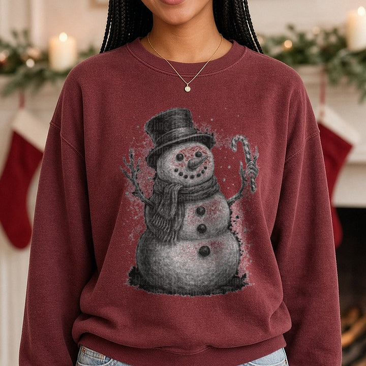 Half-tone Viral SNOWMAN DTF transfer shown on a Comfort Colors sweatshirt