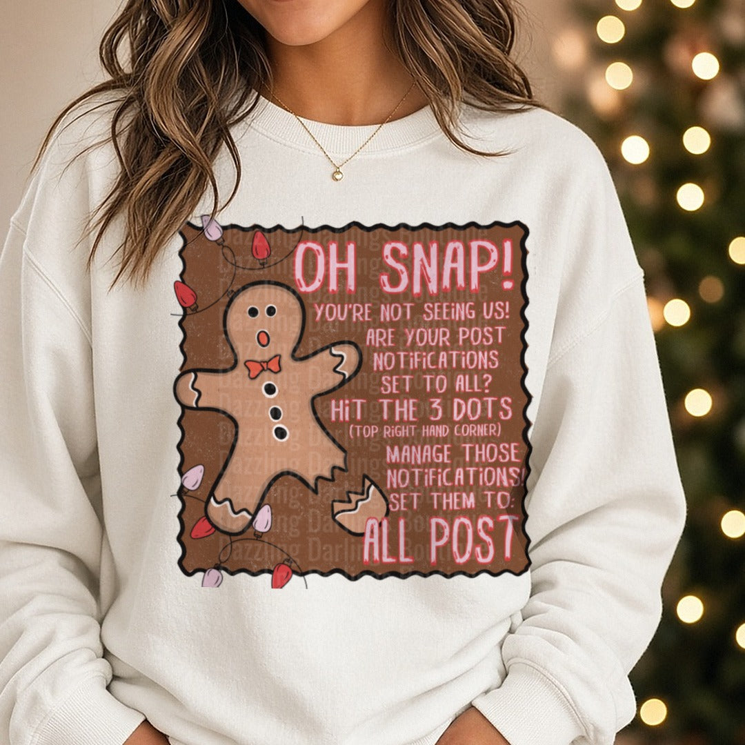 Oh snap - engagement DTF transfer shown on a Comfort Colors sweatshirt