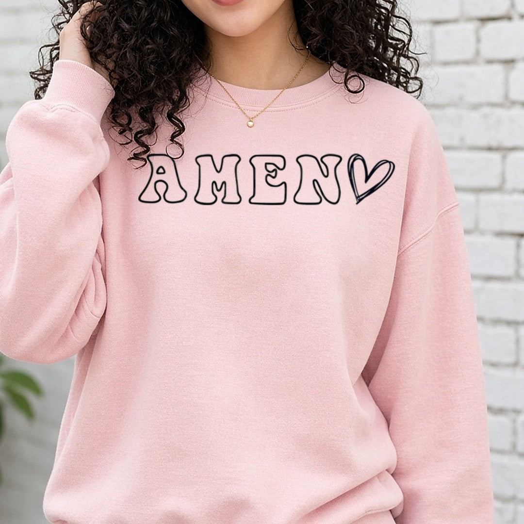 Amen Heart Outline DTF transfer shown on a Comfort Colors sweatshirt