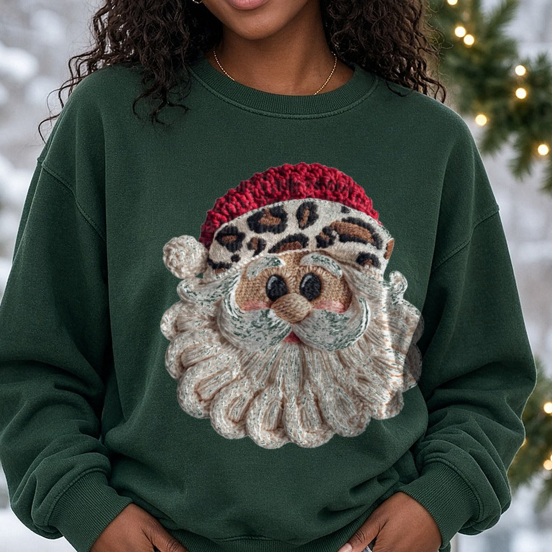 Santa DTF transfer shown on a Comfort Colors sweatshirt