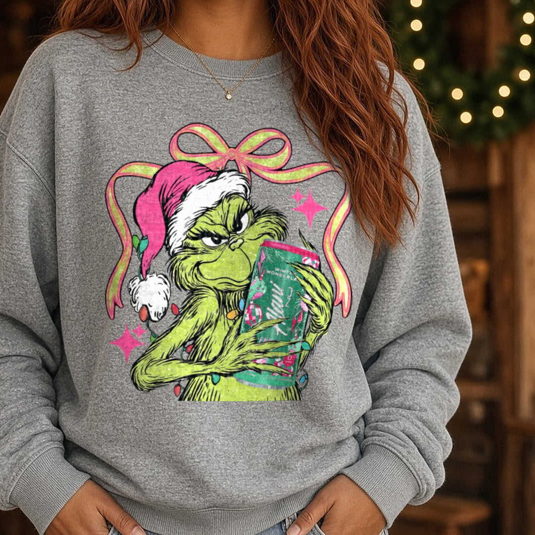 Grinch Alani - Copy DTF transfer shown on a Comfort Colors sweatshirt
