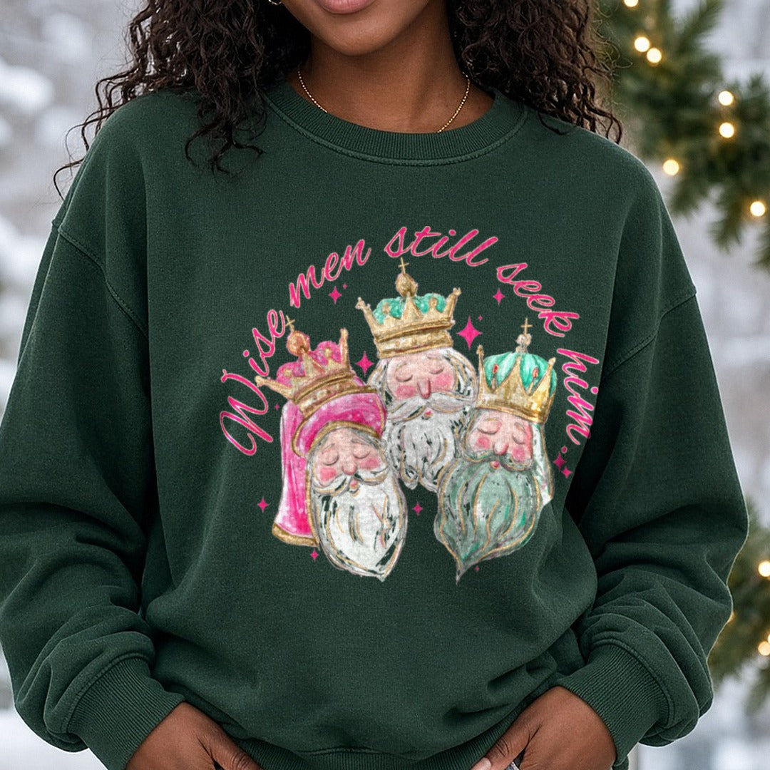 Wise men DTF transfer shown on a Comfort Colors sweatshirt