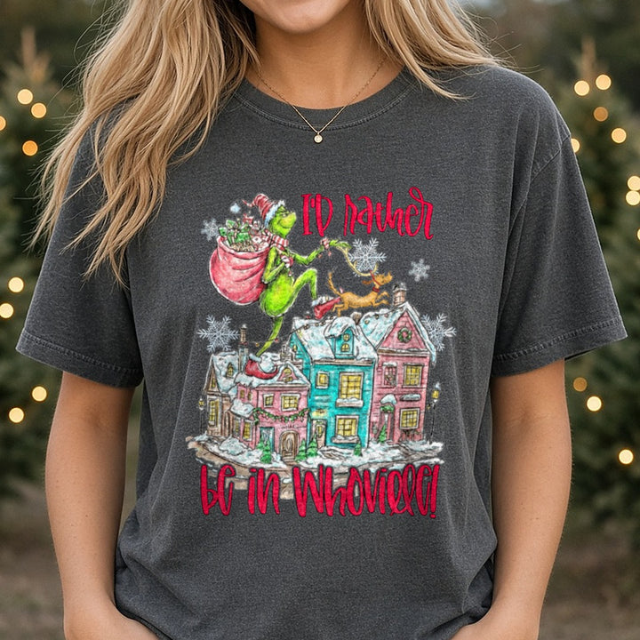 Whoville DTF transfer shown on a Comfort Colors tee