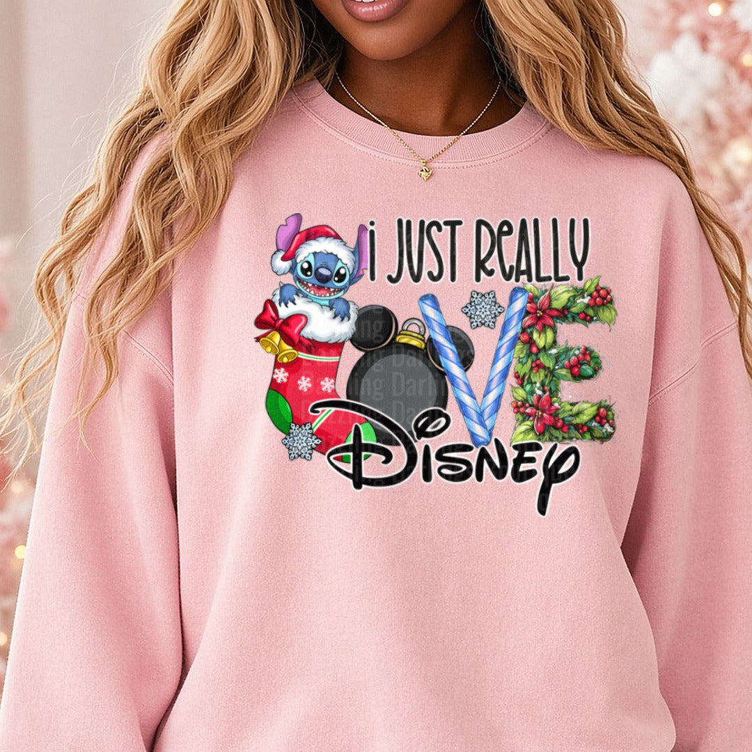 Stitch DTF transfer shown on a Comfort Colors sweatshirt