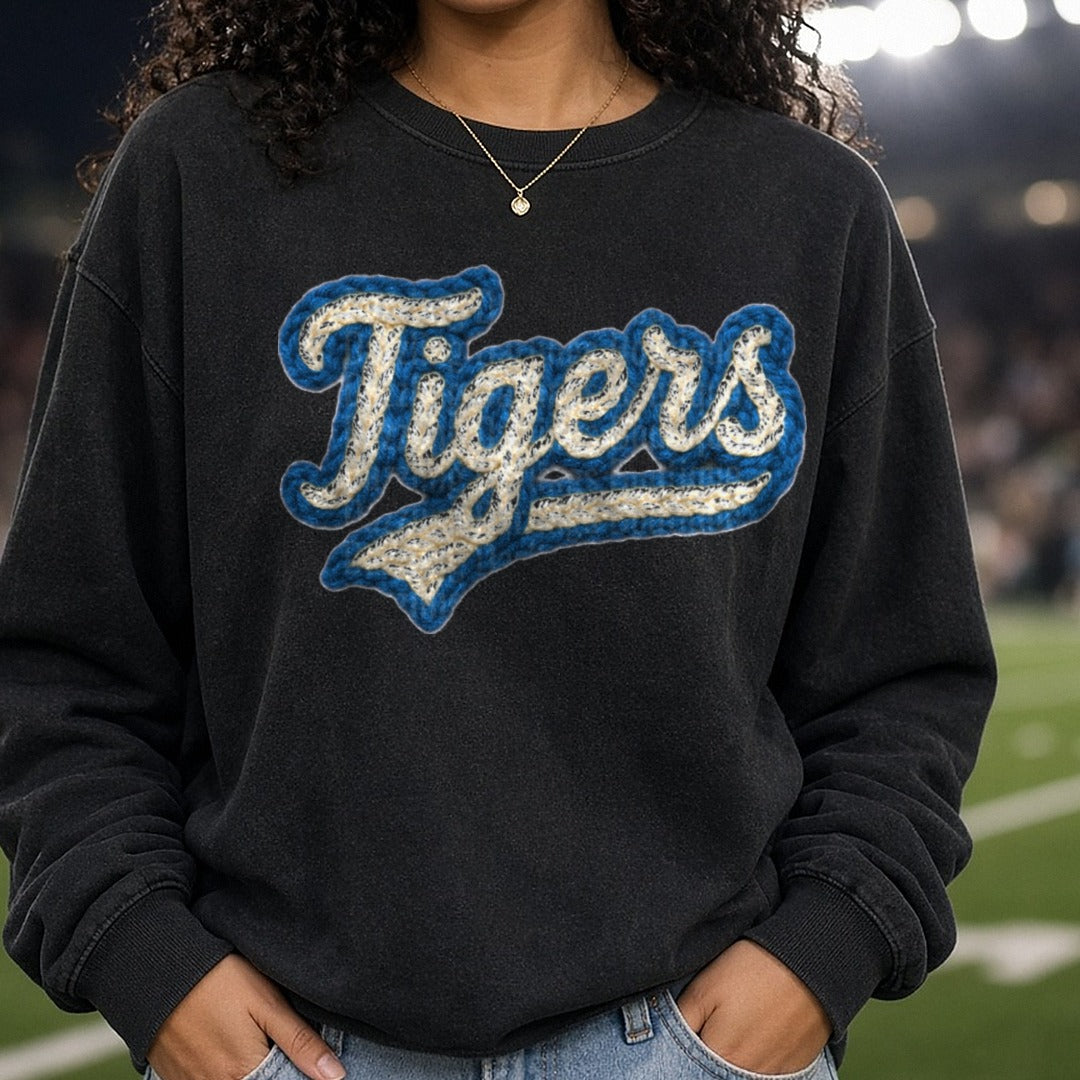 Tigers DTF transfer shown on a Comfort Colors sweatshirt