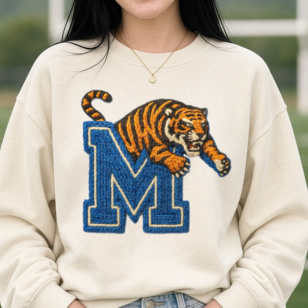University of Memphis Tigers DTF transfer shown on a Comfort Colors sweatshirt
