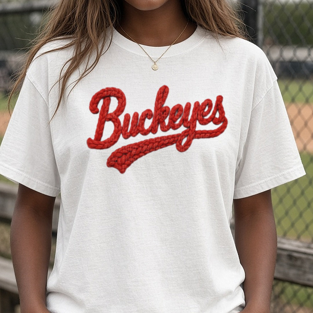 Ohio Buckeyes DTF transfer shown on a Comfort Colors tee