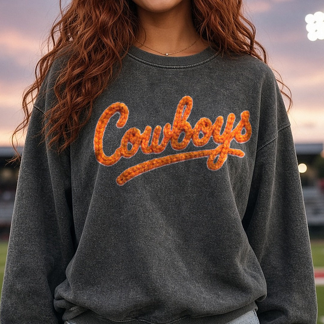 Cowboys OSU DTF transfer shown on a Comfort Colors sweatshirt
