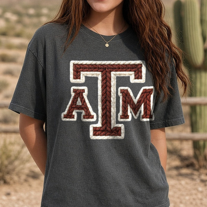 Texas A M DTF transfer shown on a Comfort Colors tee