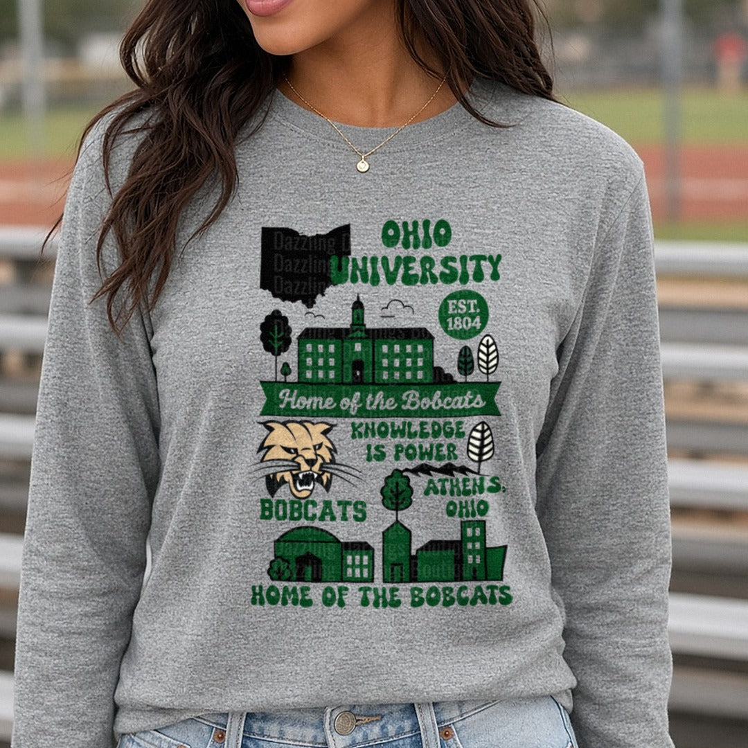 Bobcat S DTF transfer shown on a Comfort Colors long sleeve tee