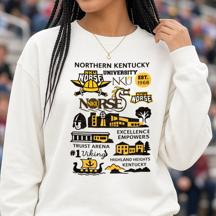 Nku Norse DTF transfer shown on a Comfort Colors sweatshirt