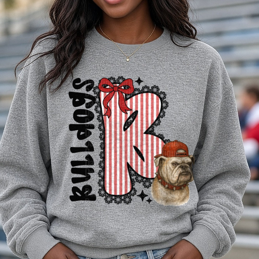 Georgia bulldogs DTF transfer shown on a Comfort Colors sweatshirt