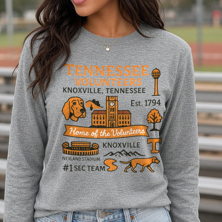 volunteers DTF transfer shown on a Comfort Colors long sleeve tee