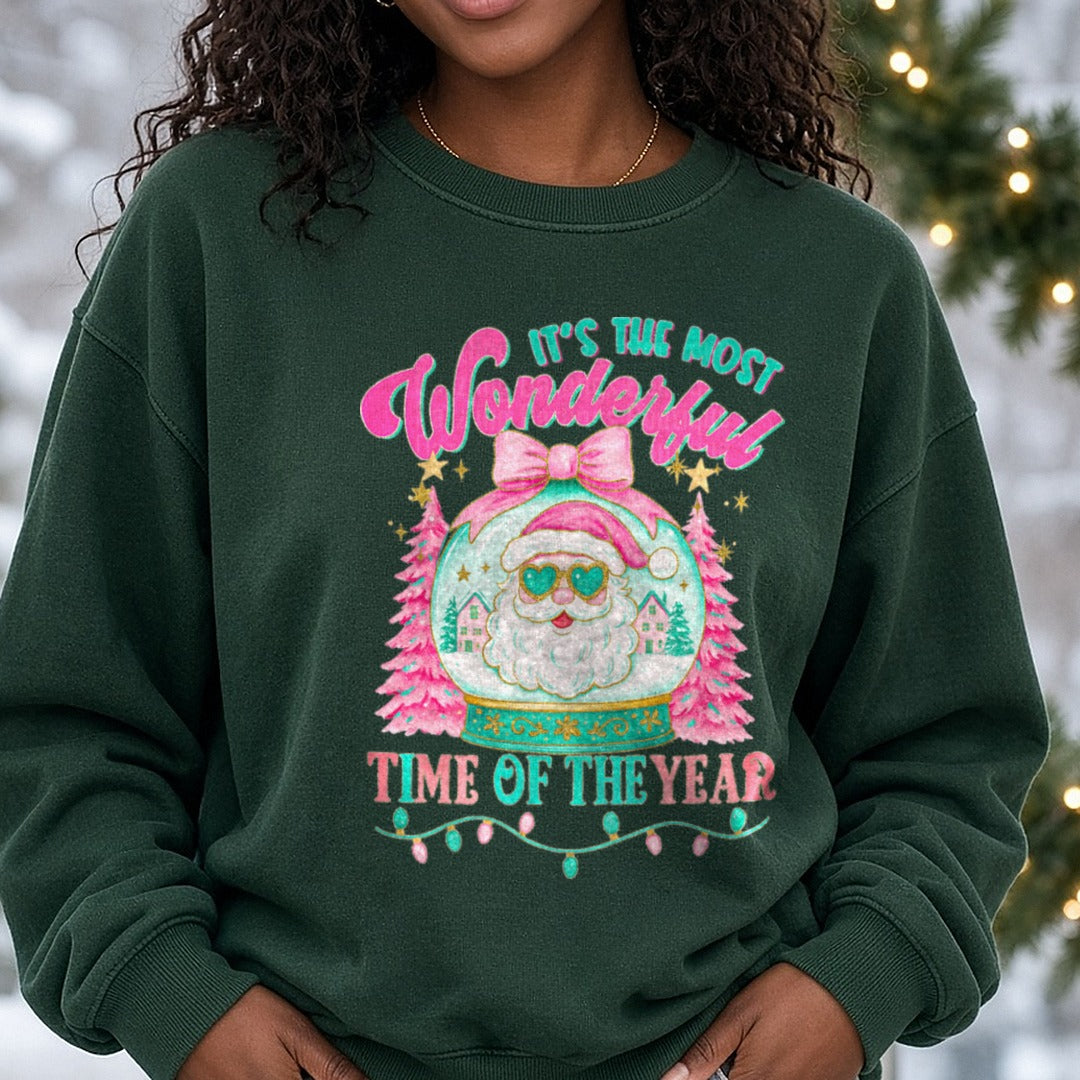 Its the Most Wonderful Time of the Year DTF transfer shown on a Comfort Colors sweatshirt