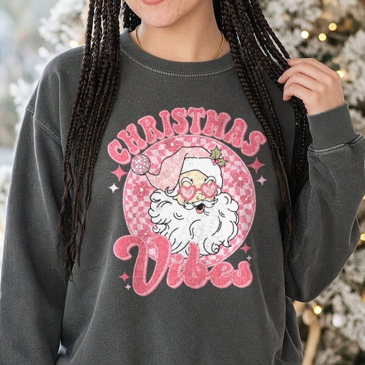 Christmas Vibes (3) DTF transfer shown on a Comfort Colors sweatshirt