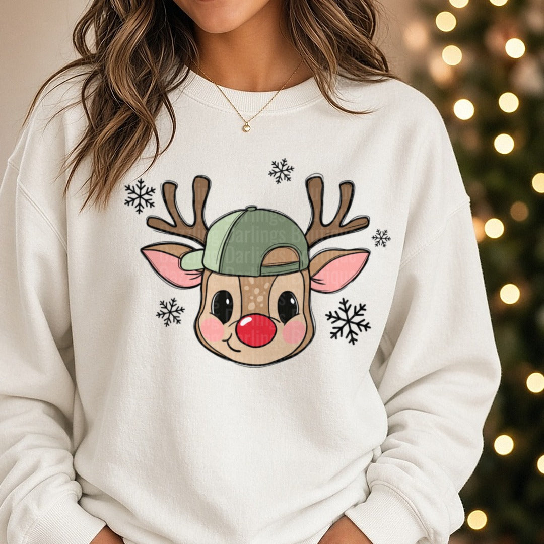 boy reindeer DTF transfer shown on a Comfort Colors sweatshirt