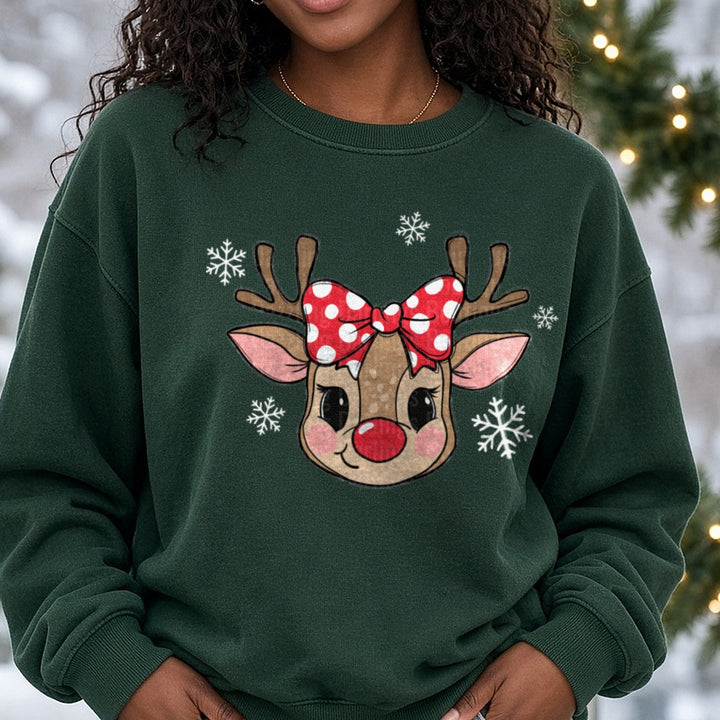 reindeer DTF transfer shown on a Comfort Colors sweatshirt