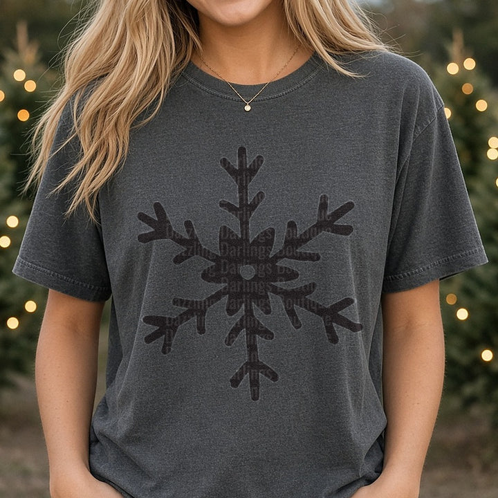 Snowflake DTF transfer shown on a Comfort Colors tee
