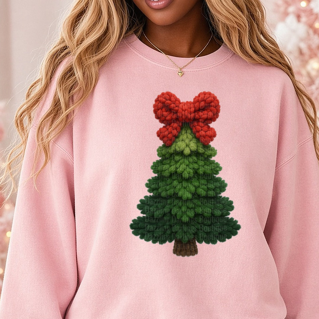 Yarn tree DTF transfer shown on a Comfort Colors sweatshirt