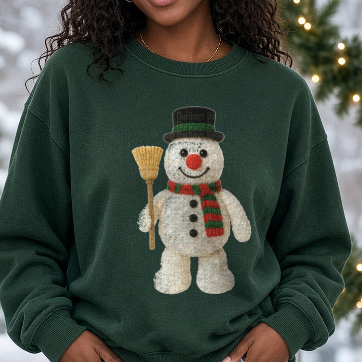 crochet frosty DTF transfer shown on a Comfort Colors sweatshirt