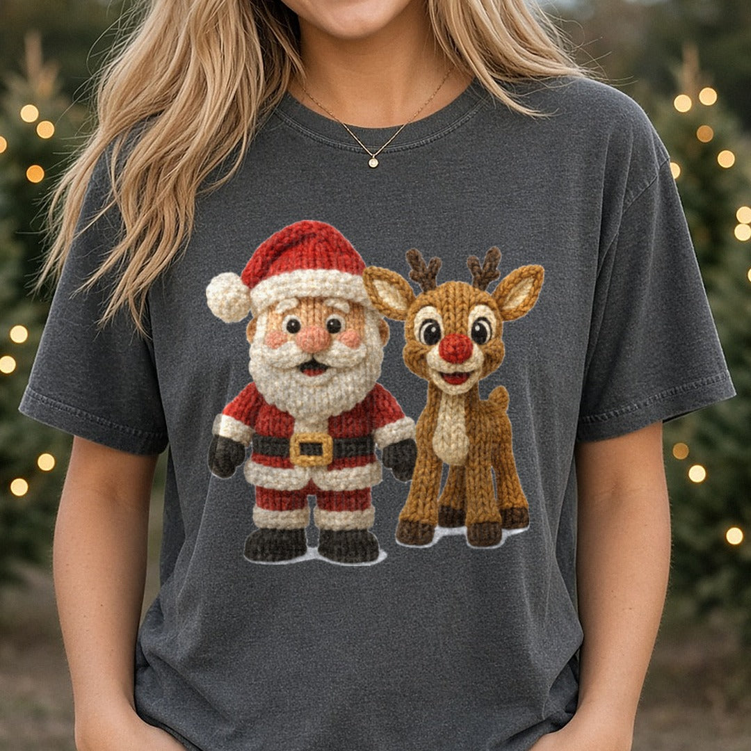 santa rudolph DTF transfer shown on a Comfort Colors tee