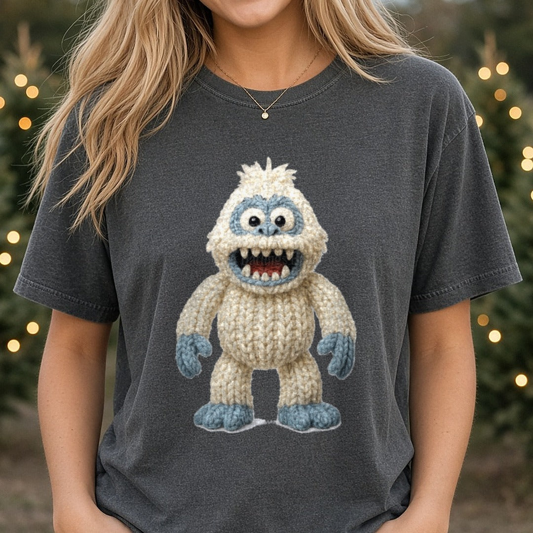 Abominable snowman DTF transfer shown on a Comfort Colors tee