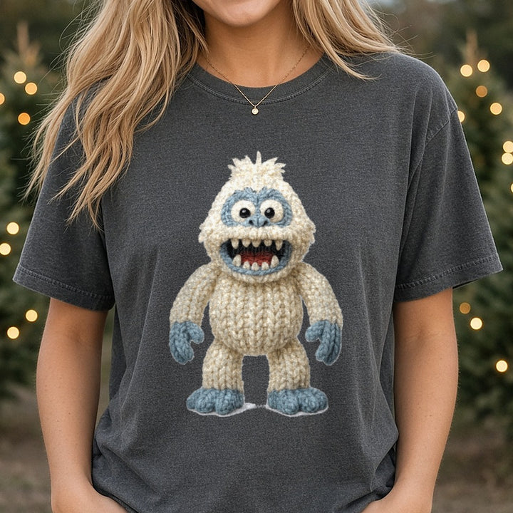 Abominable snowman DTF transfer shown on a Comfort Colors tee