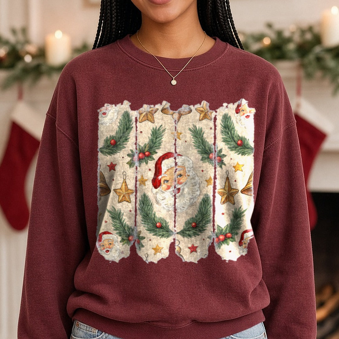 santa brush DTF transfer shown on a Comfort Colors sweatshirt
