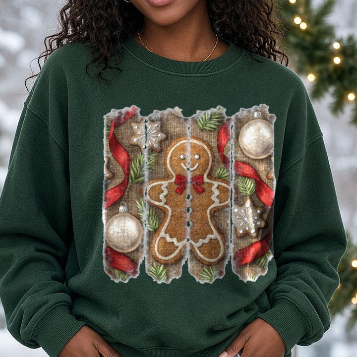 gingerbread DTF transfer shown on a Comfort Colors sweatshirt