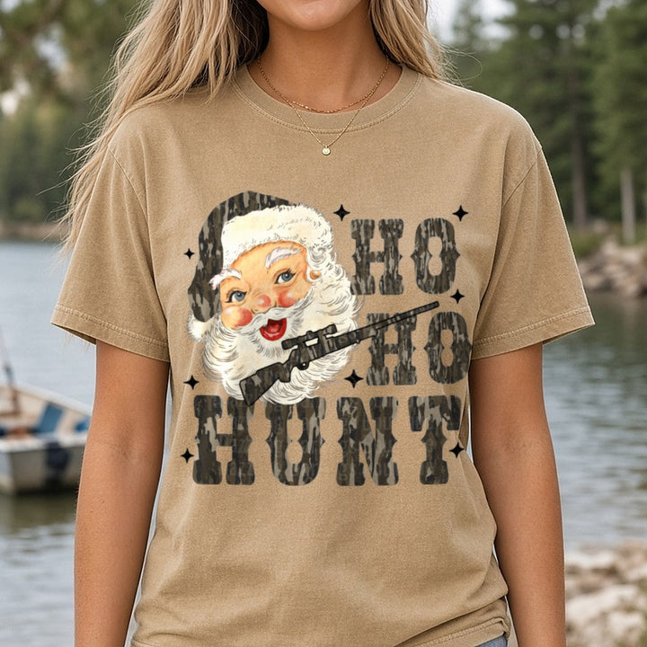 ho ho hunt back DTF transfer shown on a Comfort Colors tee