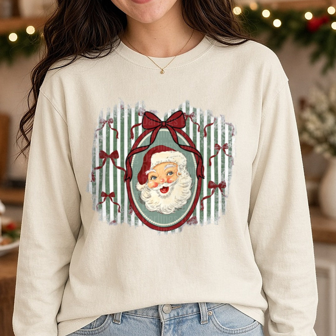 preppy santa DTF transfer shown on a Comfort Colors long sleeve tee