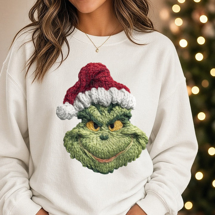 Grinch DTF transfer shown on a Comfort Colors sweatshirt