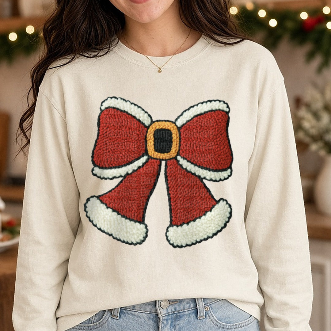 santa coquette DTF transfer shown on a Comfort Colors long sleeve tee