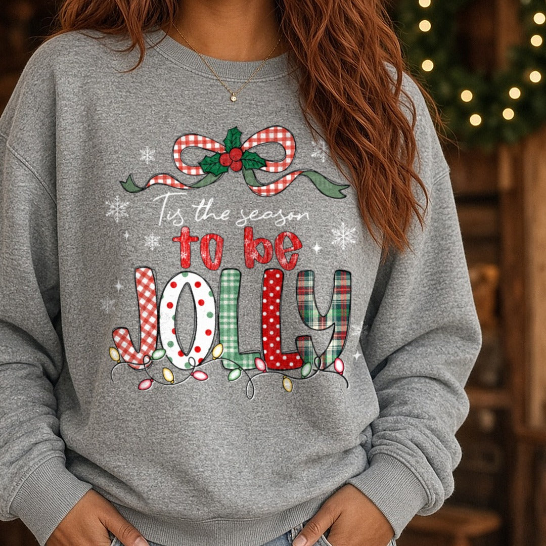 To Be Jolly DTF transfer shown on a Comfort Colors sweatshirt