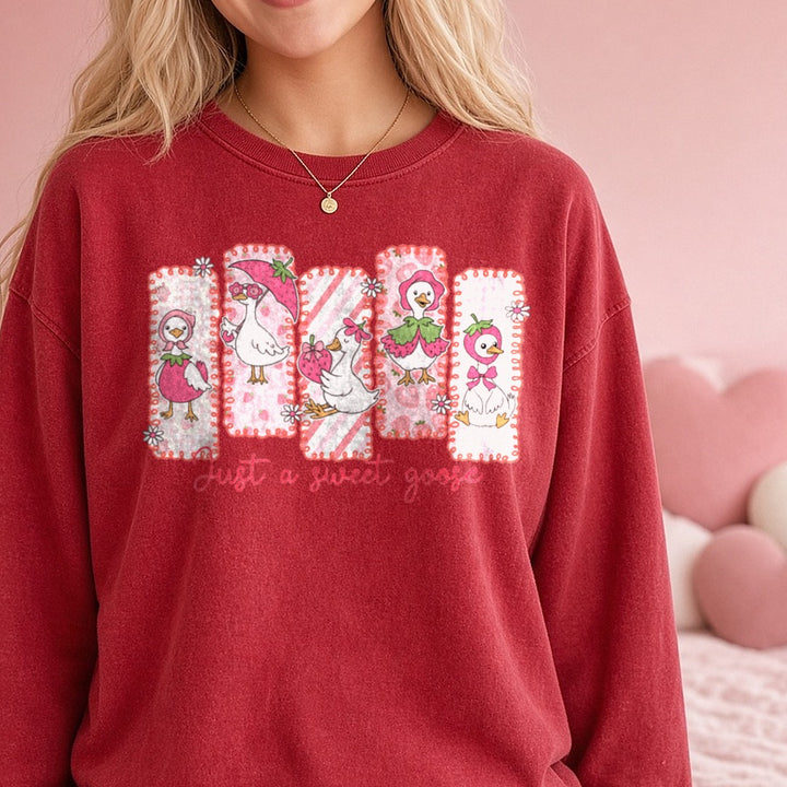 Valentine Goose DTF transfer shown on a Comfort Colors sweatshirt