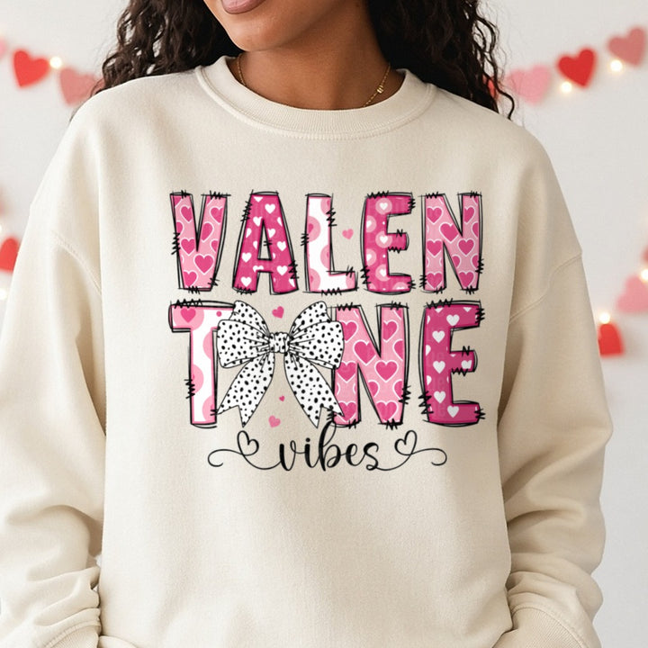 Valentine Vibes, Valentine's Day DTF transfer shown on a Comfort Colors sweatshirt