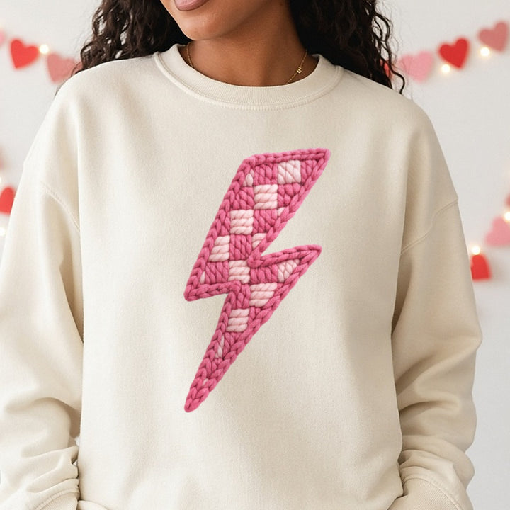 Bolt Faux Yarn DTF transfer shown on a Comfort Colors sweatshirt