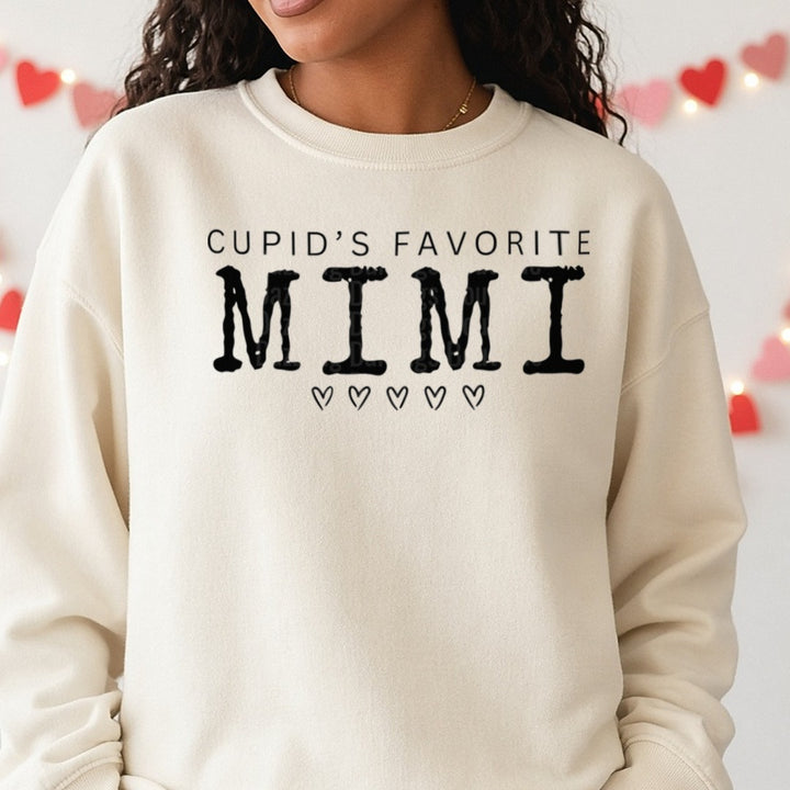 cupid favorite mimi - Copy DTF transfer shown on a Comfort Colors sweatshirt