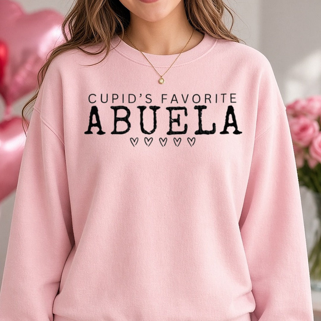 Cupid favorite Abuela (1) DTF transfer shown on a Comfort Colors sweatshirt