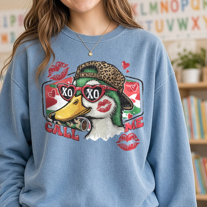 100 Days Of School XOXO Goose Call Me Lips DTF transfer shown on a Comfort Colors sweatshirt