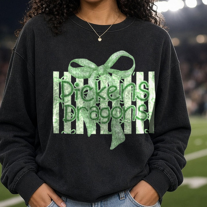 Pickens Dragons Preppy Stripe DTF transfer shown on a Comfort Colors sweatshirt