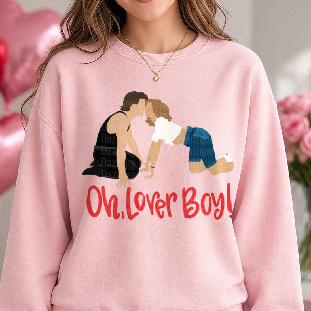Oh Lover Boy Valentines Day DTF transfer shown on a Comfort Colors sweatshirt