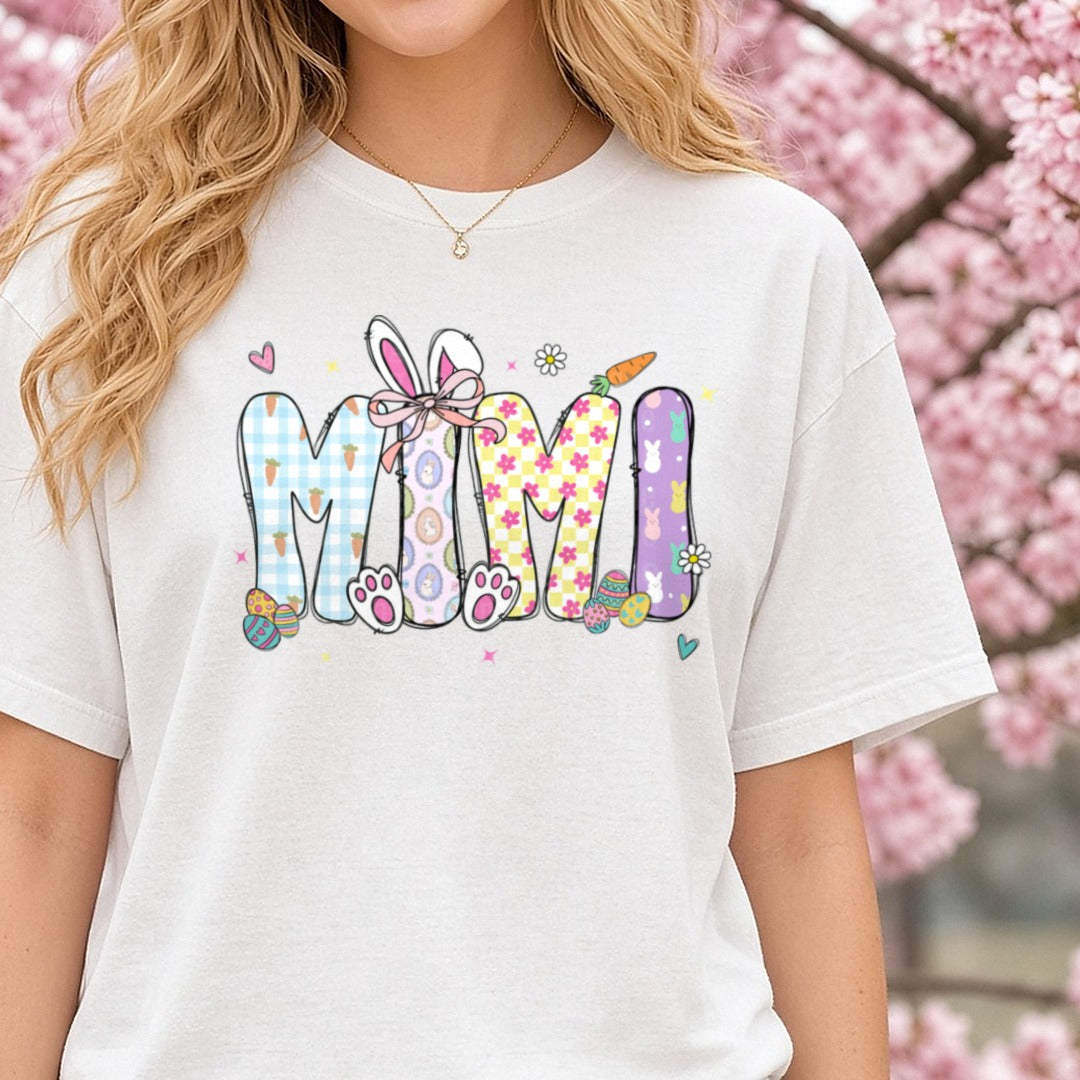 Easter Mimi DTF transfer shown on a Comfort Colors tee