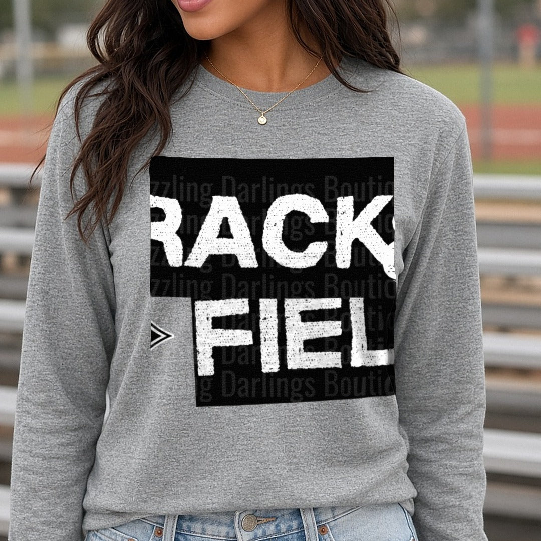 track and field pickens DTF transfer shown on a Comfort Colors long sleeve tee