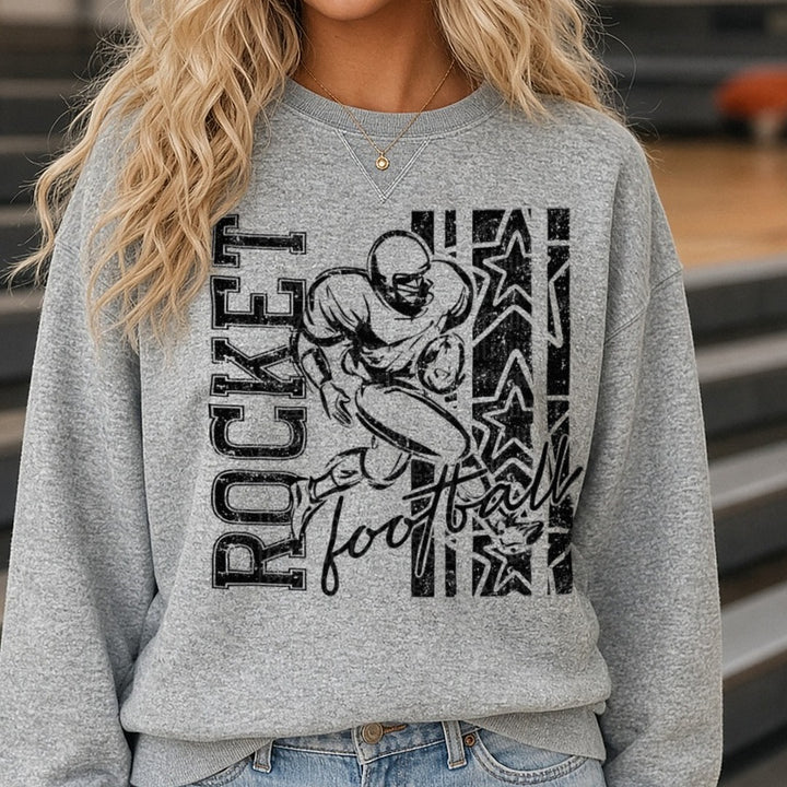 Pocket Football Grunge Running Back Stars Graphic DTF transfer shown on a Comfort Colors sweatshirt
