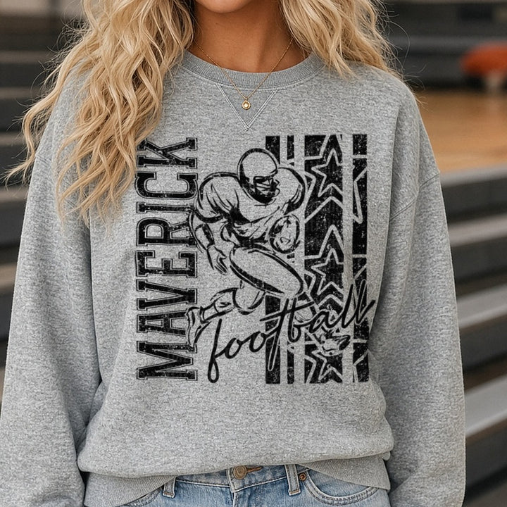 Maverick Football Player Running Back Grunge Stars DTF transfer shown on a Comfort Colors sweatshirt