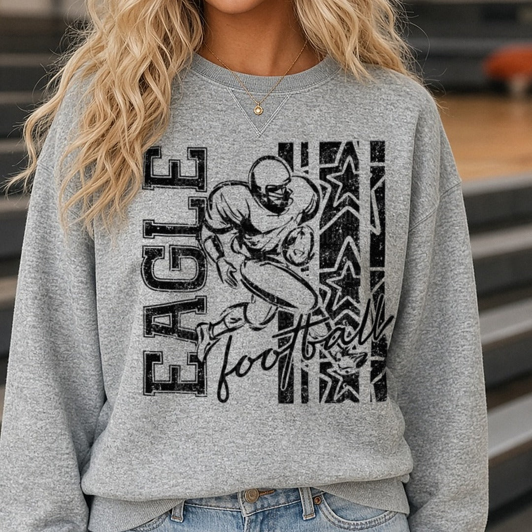 Eagles Football Player Running Back Grunge Stars Design DTF transfer shown on a Comfort Colors sweatshirt