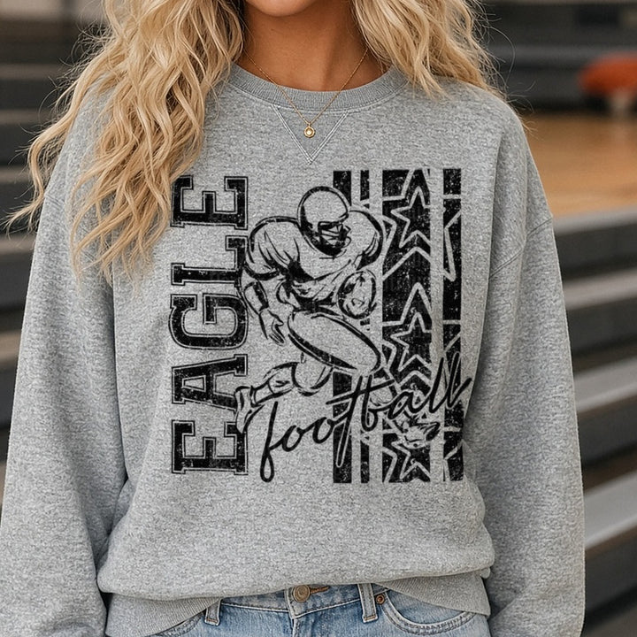 Eagles Football Player Running Back Grunge Stars Design DTF transfer shown on a Comfort Colors sweatshirt