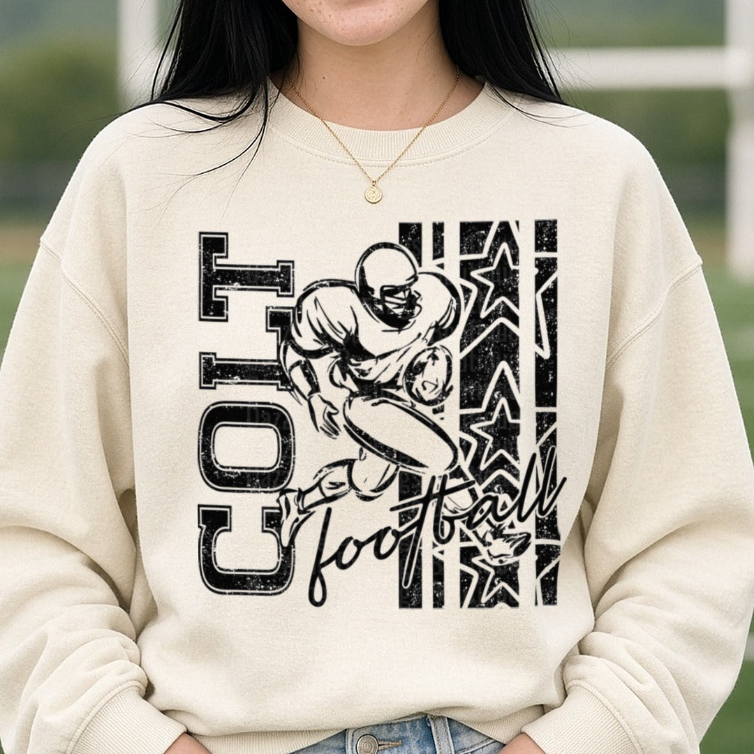 Colt Football Player Running Back Stars Script Text DTF transfer shown on a Comfort Colors sweatshirt