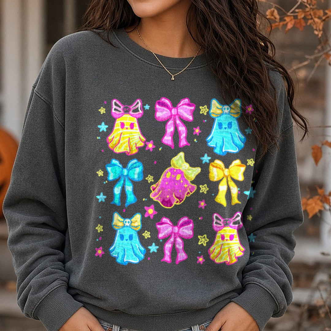 bowhalloween DTF transfer shown on a Comfort Colors sweatshirt